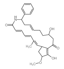 Cyclopent[i]azacyclononadecine-7,17(8H,19H)-dione,9,10,13,14,15,16,20,20a-octahydro-15,18-dihydroxy-19-methoxy-2-methyl-9-phenyl-,(1Z,3E,5E,9S,11E,15S,19S,20aR)-结构式