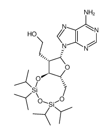3',5'-O-(tetraisopropyldisiloxane-1,3-diyl)-2'-deoxy-2'(S)-(2-hydroxyethyl)adenosine Structure