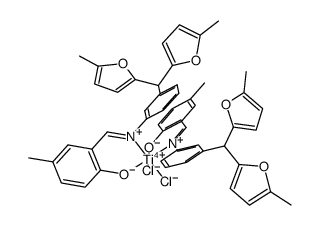 bis(N-(5-methylsalicylidene)-3-[bis(5-methyl-2-furyl)methyl]aniline)titanium(IV) dichloride Structure