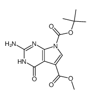 methyl 2-amino-7-(N-t-butoxycarbonyl)pyrrolo(2,3-d)pyrimidin-4-one-5-carboxylate结构式