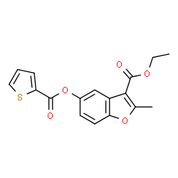 ethyl 2-methyl-5-((thiophene-2-carbonyl)oxy)benzofuran-3-carboxylate结构式