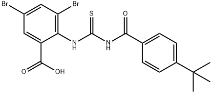 3,5-dibromo-2-[[[[4-(1,1-dimethylethyl)benzoyl]amino]thioxomethyl]amino]-benzoic acid Structure