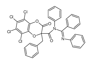 (E)-2-benzyl-5,6,7,8-tetrachloro-3-oxo-N-phenyl-N-(phenyl(phenylimino)methyl)-2,3-dihydrobenzo[b][1,4]dioxine-2-carboxamide Structure