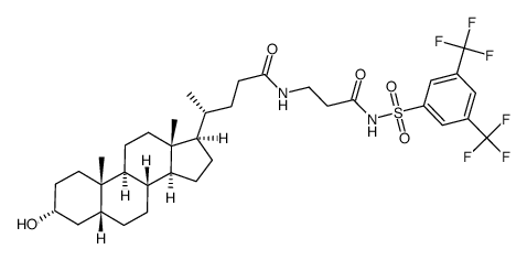 (R)-4-((3R,5R,8R,9S,10S,13R,14S,17R)-3-hydroxy-10,13-dimethyl-hexadecahydro-cyclopenta[a]phenanthren-17-yl)-pentanoic acid [3-(3,5-bis-trifluoromethyl-benzenesulfonylamino)-3-oxo-propyl]-amide Structure
