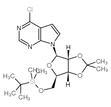 6-Chloro-7-deaza-9-(5'-O-tert-butyldimethylsilyl-2',3'-O-isopropylidene-b-D-ribofuranosyl)purine结构式