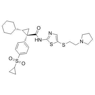 LY2608204    (1R,2S)-2-环己基-1-(4-(环丙基磺酰基)苯基)-N-(5-((2-(吡咯烷-1-基)乙基)硫代)噻唑-2-基)环丙烷羧酰胺结构式