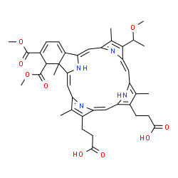 23H,25H-Benzo[b]porphine-9,13-dipropanoic acid, 4,4a-dihydro-3,4-bis(methoxycarbonyl)-18-(1-methoxyethyl)-4a,8,14,19-tetramethyl-结构式