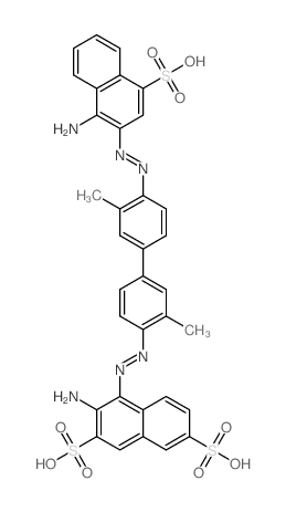 2,7-Naphthalenedisulfonicacid,3-amino-4-[2-[4'-[2-(1-amino-4-sulfo-2-naphthalenyl)diazenyl]-3,3'-dimethyl[1,1'-biphenyl]-4-yl]diazenyl]-,sodium salt (1:3) Structure
