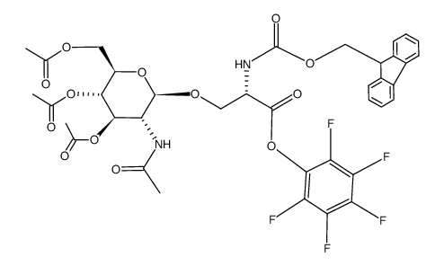 O-(2-acetamido-3,4,6-tri-O-acetyl-2-deoxy-β-D-glucopyranosyl)-Nα-(fluoren-9-ylmethoxycarbonyl)-L-serine pentafluorophenyl ester structure