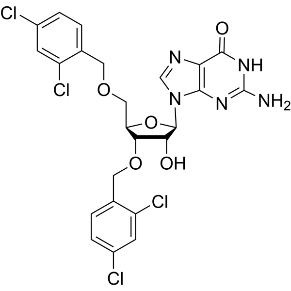 3,5-Bis-O-(2,4-dichlorobenzyl)guanosine Structure