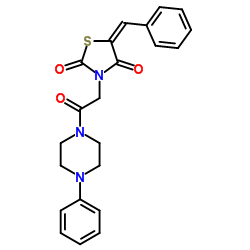 (5E)-5-Benzylidene-3-[2-oxo-2-(4-phenyl-1-piperazinyl)ethyl]-1,3-thiazolidine-2,4-dione结构式