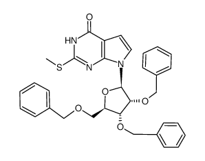 2-Methylthio-7-(2,3,5-tri-O-benzyl-β-D-ribofuranosyl)-4H-pyrrolo[2,3-d]pyrimidin-4-on结构式