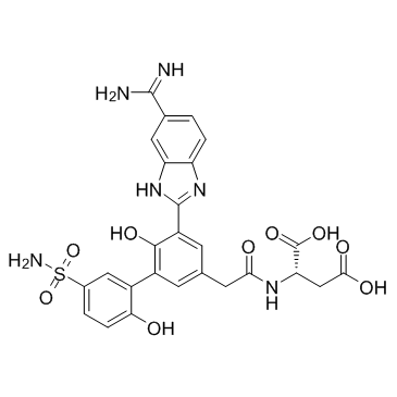 (S)-2-[[2-[5-(5-甲脒基-1H-苯并咪唑-2-基)-6,2'-二羟基-5'-氨基磺酰基联苯-3-基]乙酰基]氨基]琥珀酸结构式