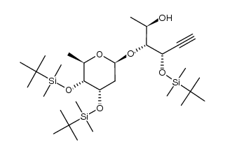 (2R,3R,4S)-3-(((2S,4S,5R,6R)-4,5-bis((tert-butyldimethylsilyl)oxy)-6-methyltetrahydro-2H-pyran-2-yl)oxy)-4-((tert-butyldimethylsilyl)oxy)hex-5-yn-2-ol Structure
