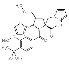 (4R,5S)-REL-1-[4-(1,1-二甲基乙基)-3-甲氧基苄基]-4-(甲氧基甲基)-2-(1H-吡唑-1-甲基)-5-(2-噻唑基)-D-脯氨酸结构式