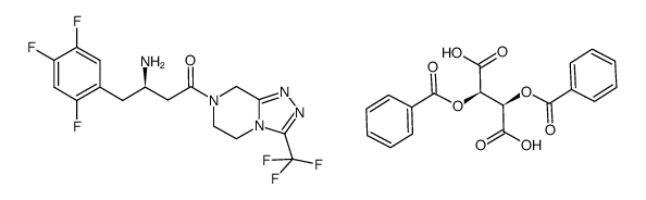 (2R)-4-oxo-4-[3-(trifluoromethyl)-5,6-dihydro[1,2,4]triazolo[4,3-a]pyrazin-7(8H)-yl]-1-(2,4,5-trifluorophenyl)butan-2-amine (-)dibenzolyl-L-tartaric acid salt结构式