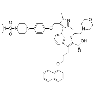7-[5-[[4-[4-[(二甲基氨基)磺酰基]-1-哌嗪基]苯氧基]甲基]-1,3-二甲基-1H-吡唑-4-基]-1-[2-(4-吗啉基)乙基]-3-[3-(1-萘基氧基)丙基]-1H-吲哚-2-羧酸结构式