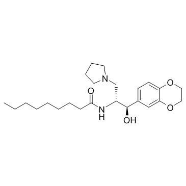 N-[(1R,2R)-1-(2,3-二氢苯并[B][1,4]二恶英-6-基)-1-羟基-3-(吡咯烷-1-基)丙-2-基]壬酰胺结构式