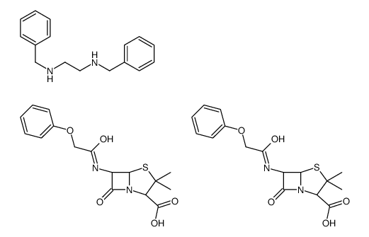 N,N'-dibenzylethylenediammonium [2S-(2alpha,5alpha,6beta)]-bis[3,3-dimethyl-7-oxo-6-[(phenoxyacetyl)amino]-4-thia-1-azabicyclo[3.2.0]heptane-2-carboxylate]结构式