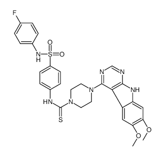 4-(6,7-二甲氧基-9H-嘧啶并[4,5-b]吲哚-4-基)-N-[4-[[(4-氟苯基)氨基]磺酰基]苯基]-1-哌嗪硫代甲酰胺结构式
