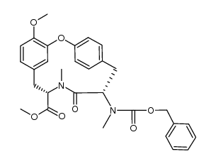 methyl 4-methoxy-12-[N-methyl-N-[(phenylmethoxy)carbonyl]amino]-N10-methyl-11-oxo-2-azatricyclo[12.2.2.13,7]nonadeca-3,5,7(19),14,16,17-hexaene-9-carboxylate结构式