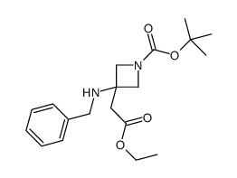 3-(苄基氨基)-3-(2-乙氧基-2-氧代乙基)氮杂环丁烷-1-羧酸叔丁酯结构式