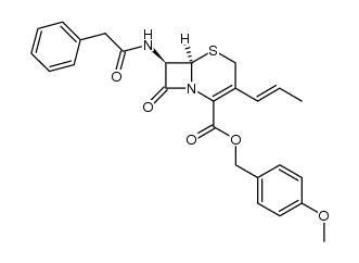 (6R,7R)-7-phenylacetamido-3-(propen-1-yl)-3-cephem-4-carboxylic acid p-methoxybenzyl ester结构式