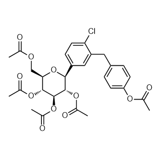 (2S,3S,4R,5R,6R)-2-(3-(4-Acetoxybenzyl)-4-chlorophenyl)-6-(acetoxymethyl)tetrahydro-2H-pyran-3,4,5-triyltriacetate Structure