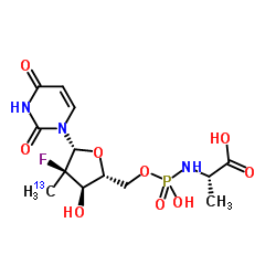 (2S)-2-{[{[(2R,3R,4R,5R)-5-(2,4-Dioxo-3,4-dihydro-1(2H)-pyrimidinyl)-4-fluoro-3-hydroxy-4-(13C,2H3)methyltetrahydro-2-furanyl]methoxy}(hydroxy)phosphoryl]amino}propanoic acid (non-preferred name)结构式