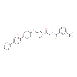 N-(2-((S)-3-(((1r,4S)-4-hydroxy-4-(5-(pyrimidin-2-yl)pyridin-2-yl)cyclohexyl)amino)pyrrolidin-1-yl)-2-oxoethyl)-3-(trifluoromethyl)benzamide Structure