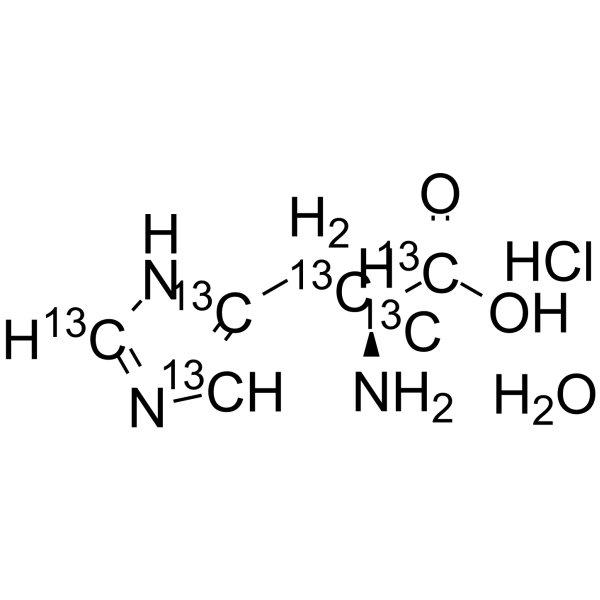 L-组氨酸盐酸盐,一水 13C6 (水合盐酸盐)结构式