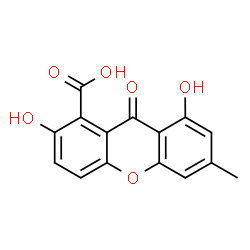 2,8-Dihydroxy-6-methyl-9-oxo-9H-xanthene-1-carboxylic acid结构式