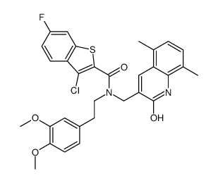 Benzo[b]thiophene-2-carboxamide, 3-chloro-N-[(1,2-dihydro-5,8-dimethyl-2-oxo-3-quinolinyl)methyl]-N-[2-(3,4-dimethoxyphenyl)ethyl]-6-fluoro- (9CI) Structure