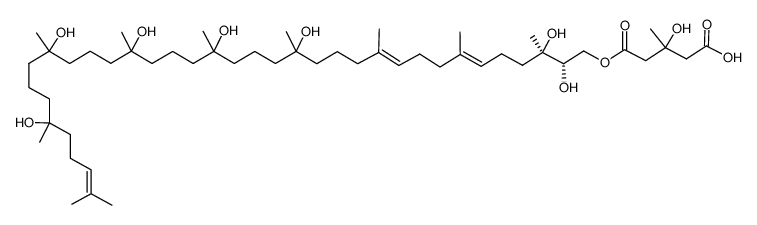 3-Hydroxy-3-methylglutaric acid hydrogen 1-(2,3,15,19,23,27,31-heptahydroxy-3,7,11,15,19,23,27,31,35-nonamethyl-6,10,34-hexatriacontatrien-1-yl) ester Structure