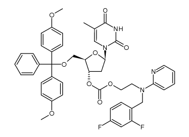 (2R,3S,5R)-2-((bis(4-methoxyphenyl)(phenyl)methoxy)methyl)-5-(5-methyl-2,4-dioxo-3,4-dihydropyrimidin-1(2H)-yl)tetrahydrofuran-3-yl (2-((2,4-difluorobenzyl)(pyridin-2-yl)amino)ethyl) carbonate结构式