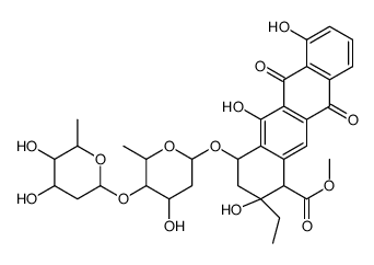 methyl 4-[5-(4,5-dihydroxy-6-methyloxan-2-yl)oxy-4-hydroxy-6-methyloxan-2-yl]oxy-2-ethyl-2,5,7-trihydroxy-6,11-dioxo-3,4-dihydro-1H-tetracene-1-carboxylate结构式