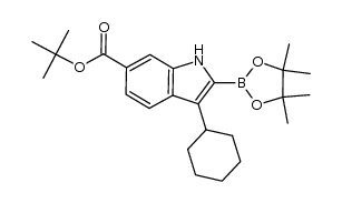 tert-butyl 3-cyclohexyl-2-(4,4,5,5-tetramethyl-1,3,2-dioxaborolan-2-yl)-1H-indole-6-carboxylate结构式