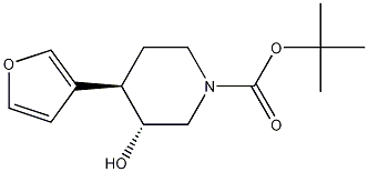 (3R,4R)-REL-4-(3-呋喃基)-3-羟基-1-哌啶甲酸叔丁酯结构式