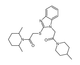 Piperidine, 2,6-dimethyl-1-[[[1-[2-(4-methyl-1-piperidinyl)-2-oxoethyl]-1H-benzimidazol-2-yl]thio]acetyl]- (9CI) Structure