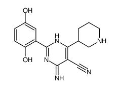 4-氨基-2-(2,5-二羟基苯基)-6-(3-哌啶基)-5-嘧啶甲腈结构式