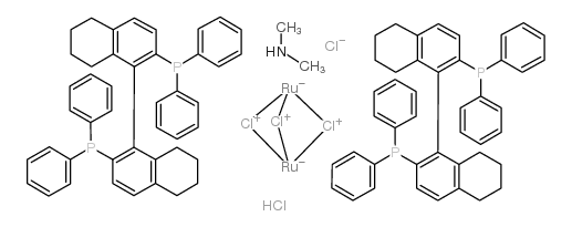 二甲铵二氯三(μ-氯)二[(R)-(+)-2,2′-二(二苯基膦基)-5,5′,6,6′,7,7′,8,8′-八氢-1,1′-联萘基]二钌酸盐(II)结构式