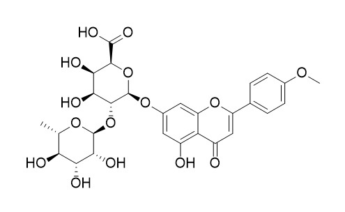 金合欢素 7-[鼠李糖-(1->2)-半乳糖醛酸苷]结构式