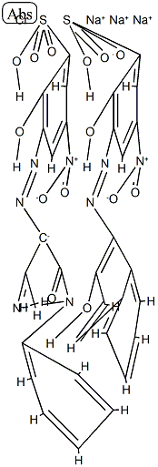 [3-[(4,5-二氢-3-甲基-5-氧代-1-苯基-1H-吡唑-4-基)偶氮]-2-羟基-5-硝基苯磺酸根合(3-)][2-羟基-3-[(2-羟基-1-萘基)偶氮]-5-硝基苯磺酸根合(3-)]铬酸(3-)三钠结构式