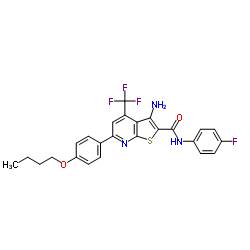 3-Amino-6-(4-butoxyphenyl)-N-(4-fluorophenyl)-4-(trifluoromethyl)thieno[2,3-b]pyridine-2-carboxamide结构式