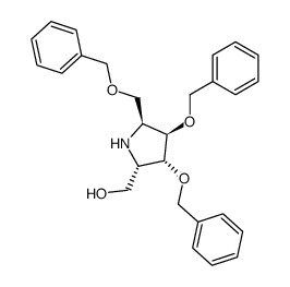 (2S,3R,4R,5S)-3,4-bis(benzyloxy)-5-(benzyloxymethyl)-2-(hydroxymethyl)pyrrolidine结构式