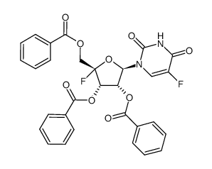 2',3',5'-tri-O-benzoyl-4'-fluoro-β-D-ribofuranosyl-5-fluoro-uracil Structure