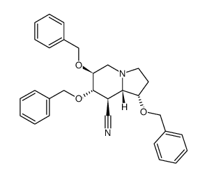 8-Indolizinecarbonitrile, octahydro-1,6,7-tris(phenylmethoxy)-, 1S-(1.alpha.,6.beta.,7.alpha.,8.beta.,8a.beta.)- Structure