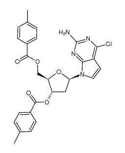 2-amino-4-chloro-7-[2-deoxy-3',5'-di-O-(p-toluoyl)-β-D-erythro-pentofuranosyl]-3,7-dihydro-4H-pyrrolo[2,3-d]pyrimidine Structure