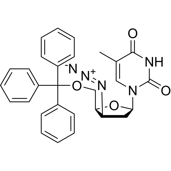 1-(3-beta-Azido-2,3-dideoxy-5-O-trityl-beta-D-threopenta-furanosyl)thyMine结构式