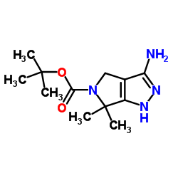 3-氨基-6,6-二甲基吡咯并[3,4-c]吡唑-5(1H,4H,6H)-羧酸叔丁酯结构式